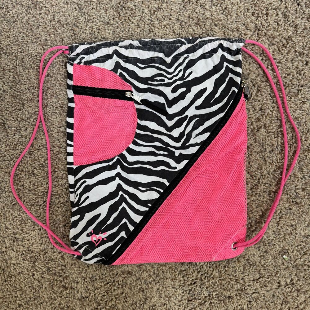 justice drawstring cinch backpack bag zebra GUC